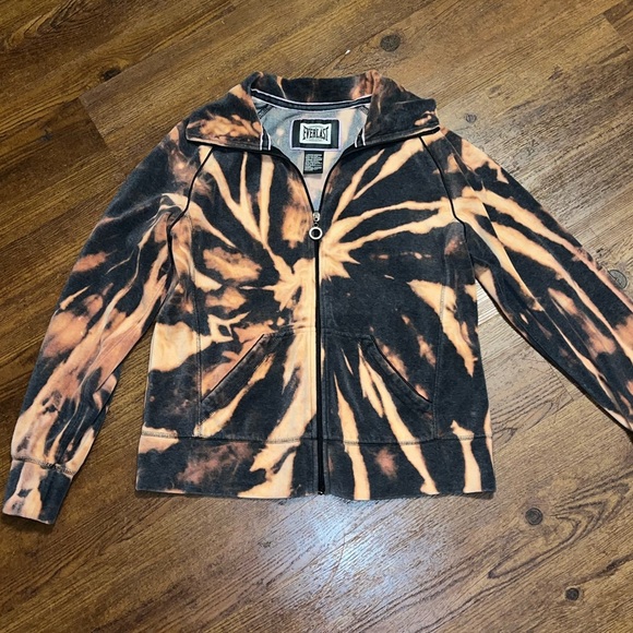 Everlast Gray Velour Y2K Long Sleeve Orange & Cream Full Zip Up Jacket Size M - Picture 2 of 11